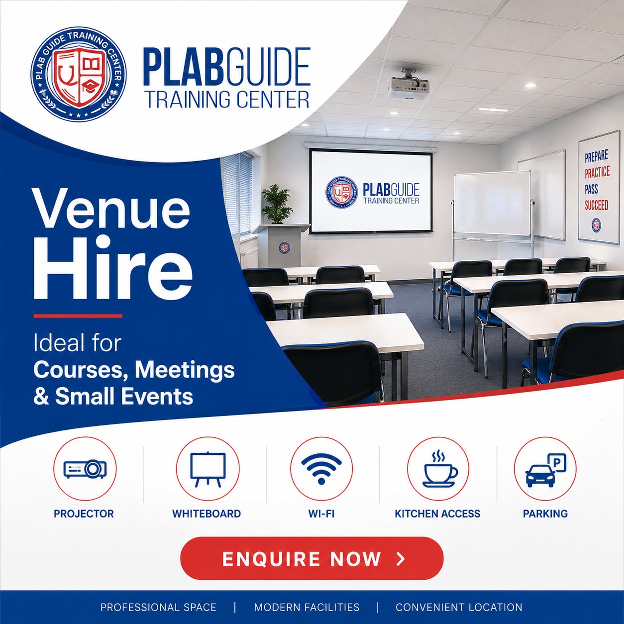 PLAB Guide Training Centre venue hire — professional training room