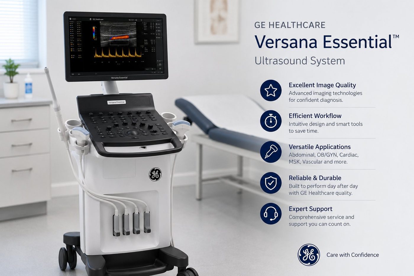 GE Versana Essential ultrasound system features overview