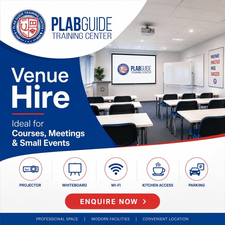 PLAB Guide venue hire — ideal for courses, meetings and small events