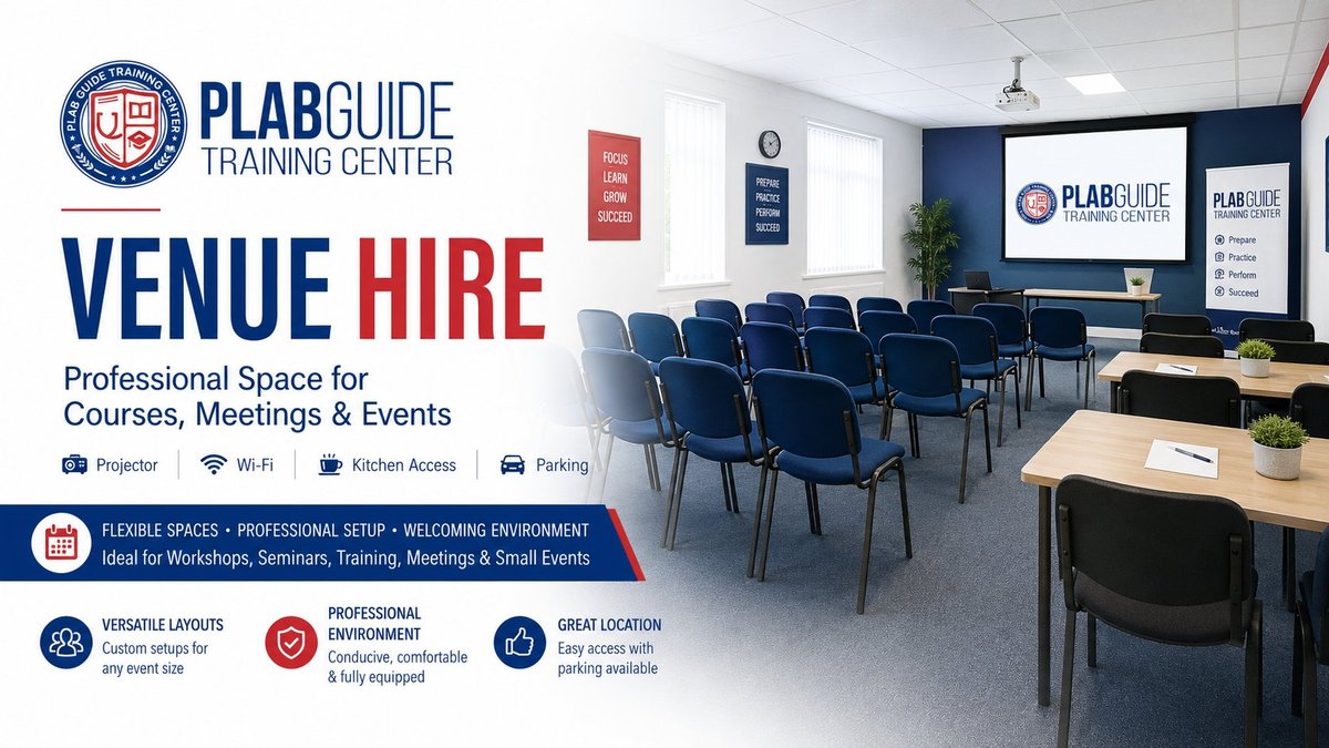 PLAB Guide venue hire — professional space for courses, meetings and events
