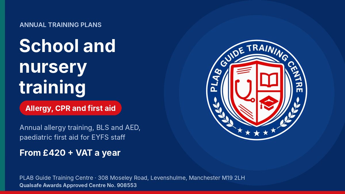 Annual allergy, CPR and first aid training plans for schools and nurseries